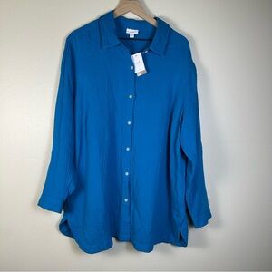 J. Jill Boho Whimsical Cottage Womens XL Cotton Gauze A-Line Tunic Button-Up Top